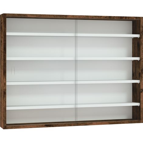 Bacheca Vetrina a Muro 4 Ripiani Regolabili 80x9,5x60 cm in Vetro e Legno Marrone (1/5)