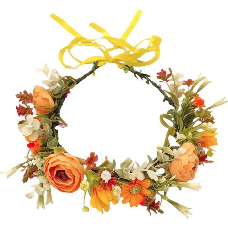 Couronne de fleurs bohème pour cheveux avec ruban réglable pour mariage, anniversaire, festival (orange) (1/5)