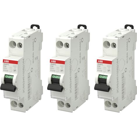 ABB Lot de 3 disjoncteurs Ph+N raccordement Vis 16A-4,5Ka - Courbe C (1/3)
