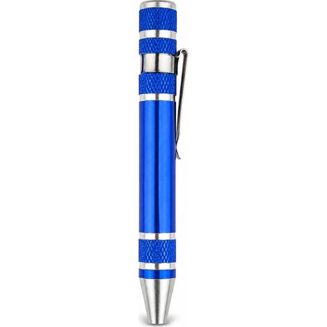Tournevis type stylo 8 en 1 aluminium bleu