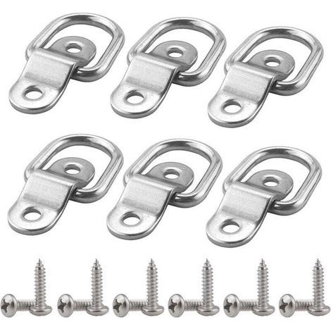 6 Stück Edelstahl-D-Ring-Zurrösen mit Schrauben für Anhänger, Boote, Autos, Ladung und LKWs (1/4)