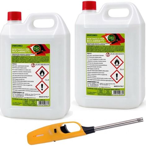 2 pieces - 5 litres - Bioethanol combustible poeles Bio Sprint tot 10 litres inodore sans fumee' naturelle sans soufre + briquet gratuit (1/5)