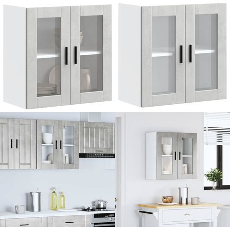 vidaXL Küchen-Hängeschrank mit Glastür Porto Betongrau (1/5)