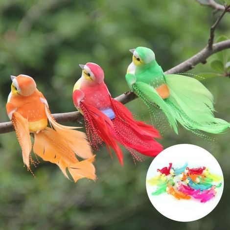 12 künstliche Vogel-Dekorationsfiguren mit Befestigungsclips (1/4)
