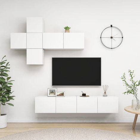 Ensemble de meuble TV 7 pcs-Banc TV-Meuble Télé Blanc Bois d'ingénierie 838291 (1/5)