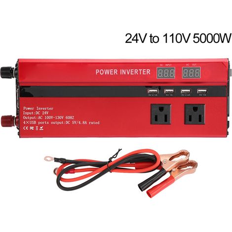 Onduleur solaire haute puissance en alliage d'aluminium, onde sinusoïdale corrigée, port de charge USB, prise américaine rouge (1/5)