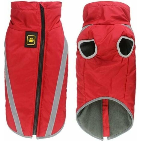 Manteau Imperméable Pour Chien - Doublure Polaire - Bandes Réfléchissantes - Trou Pour Harnais - Rouge - Taille 3XL (1/5)