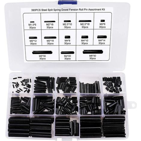 royaluxe -390 Pièces Goupille élastique en Acier au Manganèse Assortiment Kit M1.5 M2 M2.5 M3 M4 M5 M6 avec la Boîte (1/5)