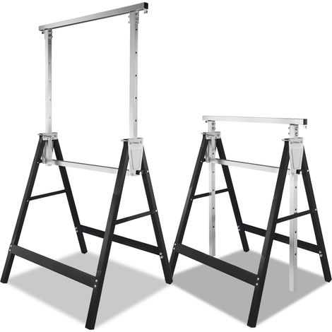 Wolketon Tréteaux télescopiques Pack de 2 Hauteur réglable 80-130cm Métal pliable Tréteaux Noir