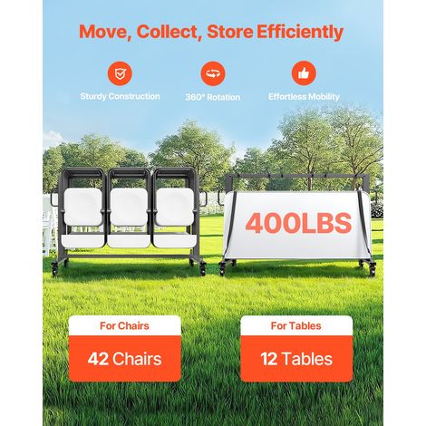 Chariot de Chaise Pliante, Charge 181 kg, Support Robuste pour 42 Chaises Non Incluses, Organiseur de Rangement Multifonction avec Roulettes 360°, pour Salle à Manger, Famille, École, Noir Mat (1/5)
