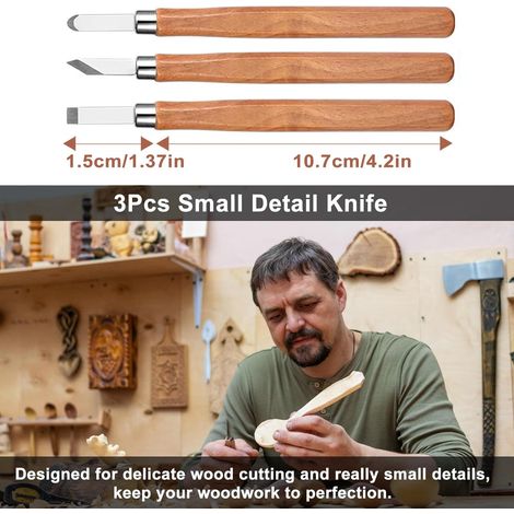Kit di utensili deluxe 15 in 1 per intaglio del legno, include coltelli, sgorbie, guanti, pasta lucidante e borsa in pelle per principianti e professionisti - ALTRO (1/4)