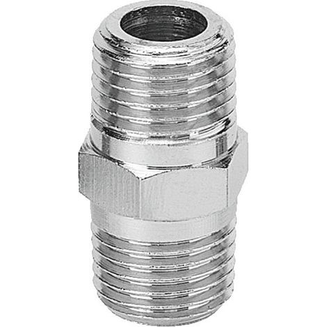 Mamelon égal pneumatique en laiton nickelé - raccord R 1/4" x R 1/2" - diamètre 8 mm