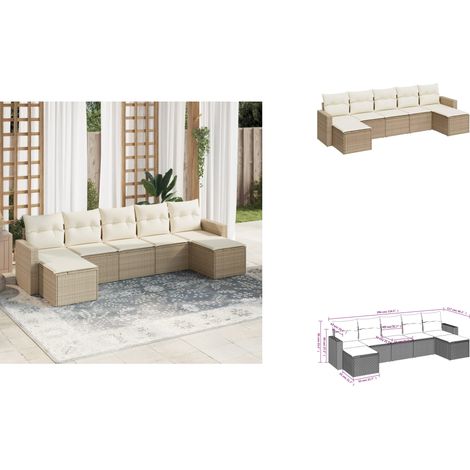 7-tlg. Garten-Sofagarnitur mit Kissen Beige Poly Rattan - Gartensortiment - Outdoor Möbel - Lounge Set - Rattan Sofa - Gartenlounge (1/3)