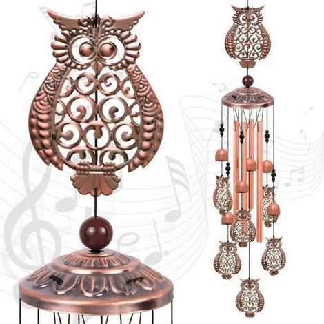 Carillon à Vent - Hibou - Aluminium - 4 Tubes - Décoratif - Cadeau Idéal (1/3)