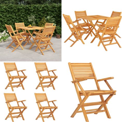 Juego de comedor para jardín 5 piezas madera maciza de teca - Juego de comedor - Mesa de jardín