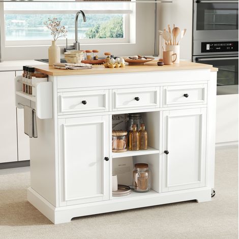 CHICFURN Isla de cocina móvil 112-188 x 45 x 92 cm en MDF blanco y natural (1/5)