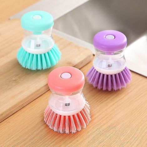 pack De Trois , Brosse Vaisselle Ronde Distributrice De Savon, Brosse Pour Le Nettoyage De La Vaisselle En Nylon (1/5)