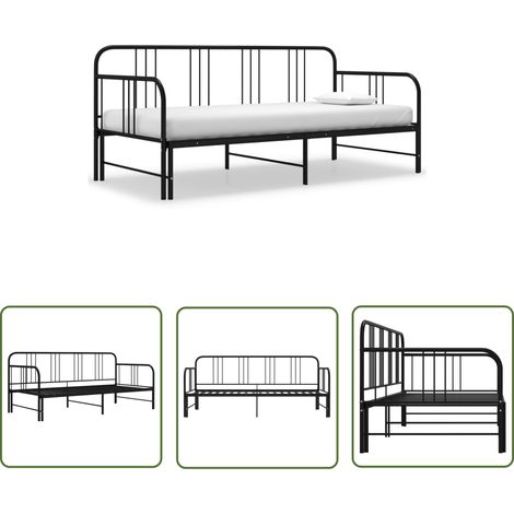 The Living Store Cadre de canapé-lit extensible sans matelas Noir Métal 90x200cm - Canapé Convertible - Lit Invité - Lit Compact - Mobilier Salle Séjour - Literie (1/5)