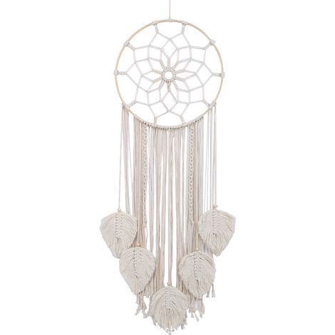 Attrape-rêves en macramé, grand attrape-rêves bohème avec pompons, tissé à la main en plumes, décoration murale, ornement textile pour la maison (1/5)