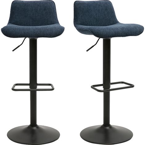 Hocker mit 360° drehbaren verstellbaren dunkelblauen samtartigen Stoff und schwarzem Metall (2er Set) BOOST