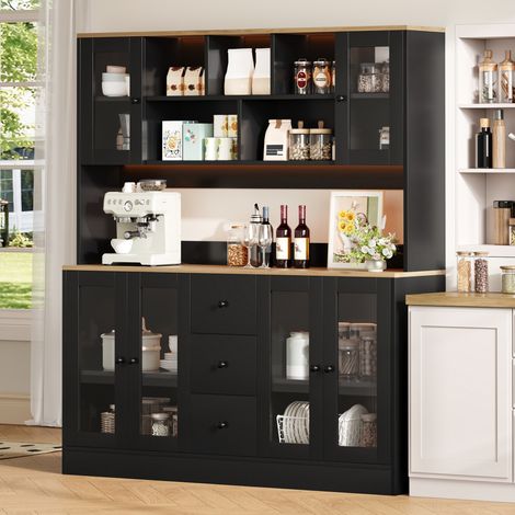 Küchenschrank 150/40/173 cm in Schwarz und Natur, mit RGB-LED, Steckdosen und 3 Schubladen (1/5)