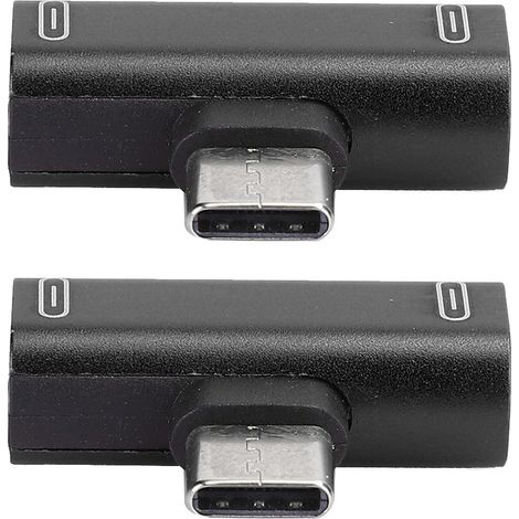 2PCS Convertisseur/Répartiteur TypeC Double 2 en 1 vers Adaptateur de chargeur audio USB pour casque Noir (Noir) (1/5)