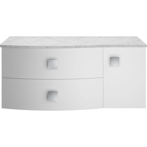Gentleshaw Contemporary Left-Hand Wall Hung Vanity Unit with Grey Marble Worktop, Moon White, 1000mm