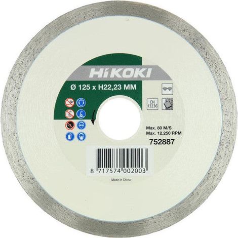Disque Diamant Jante Continue HiKOKI D.125x22,2mm - Coupe Carrelage Ceramique Pierre - Meuleuse Angle - Sec/Humide