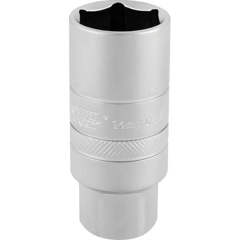 Draper 16777 Draper Expert 14mm Thread 6 Point Satin Chrome Spark Plug Socket, 3/8"" Sq. Dr., 21mm (1/5)