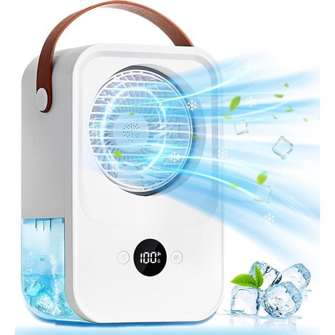 Ventilateur climatiseur portable avec commande vocale, alimenté par batterie rechargeable, humidificateur de bureau à 4 vitesses (1/5)