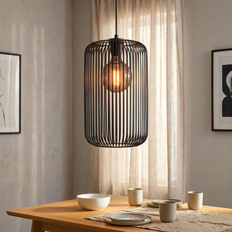 Pendellampe Hängeleuchte Esszimmerleuchte Gitteroptik Schwarz Metall Höhe 150 cm (1/5)