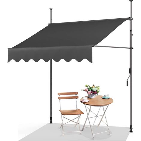 Freosen – Store banne rétractable 250x120cm – Acier et polyester – Manivelle sans perçage – Protection UV et vent – Hauteur réglable 210-300cm