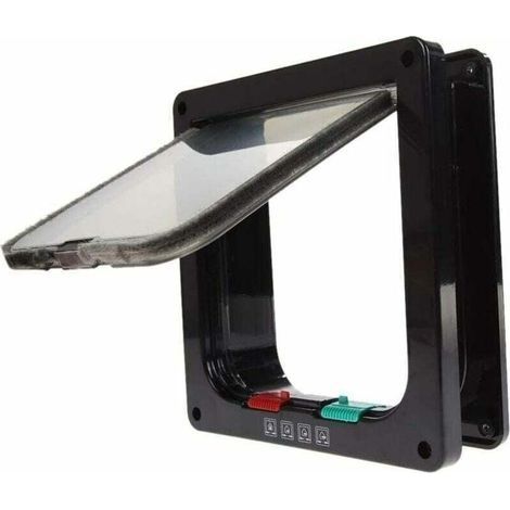 Trappe de porte avec serrure pour chat et chien adaptée aux animaux de compagnie (taille : 19 x 19,7 x 5,3 cm, noir) (1/4)