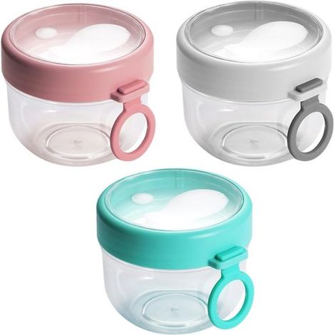 3 recipientes para avena nocturna con tapas y cucharas,yogures reutilizables a prueba de fugas,tazas portátiles para desayunos de avena (1/5)