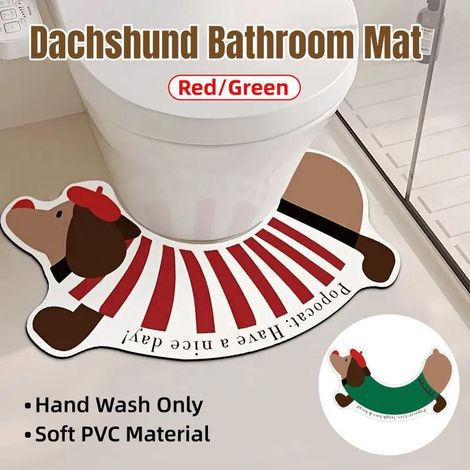 U-förmige Fußmatte mit Dackelmuster, rutschfest und fleckenabweisend, für Toilette und Haushalt, rot. (1/5)