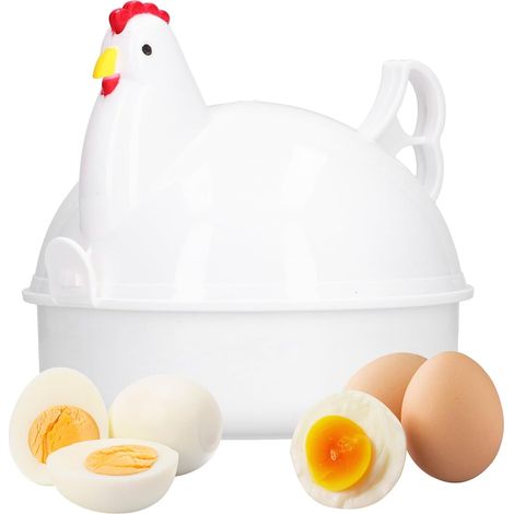 Cuiseur Oeufs Micro-ondes, 4 Oeufs Chaudière Cuisine Fournitures, Récipient Pour Cuire, Cuiseur à Oeufs En Forme De Poulet Pour La Maison, Cuisine, Bureaux, Restaurants Et Caff (Blanc) (1/5)