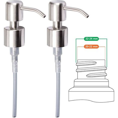 Pompa di ricambio per dispenser di sapone liquido - Acciaio inossidabile, finitura spazzolata, 2 pezzi - 24 mm