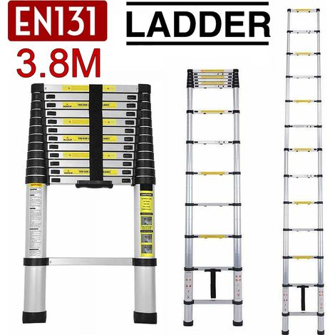 Telescopic Extension Ladders Aluminum Foldable Telescoping Ladder 12.5ft/3.8m Retractable Telescope Ladder for Home RV Loft Attic, Lightweight Pull-Out Ladder, 150kg Load Capacity (1/5)