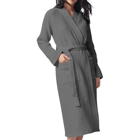 Peignoir Femme Léger Nid D'abeille, Peignoir en Coton Gaufré pour Homme Femme, 100% Coton (1/5)