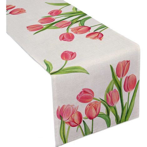 Nappe de table décorative imperméable floral cuisine, en polyester pongée, drapeau de table (1/5)
