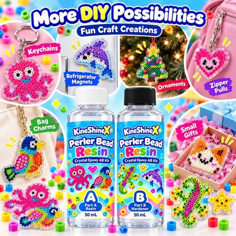 Résine époxy KineShineX, colle époxy cristal, colle AB, perles Perler, boîtier de protection en cristal, ornement, colle époxy DIY (1/4)