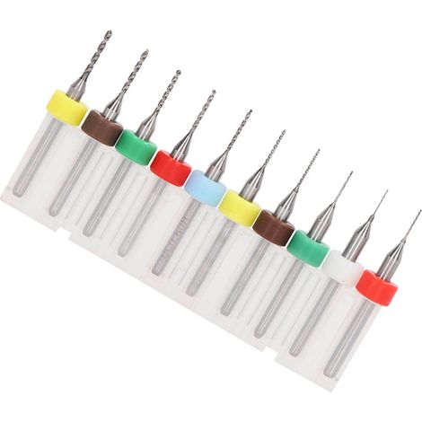 Jeu de 10 forets hélicoïdaux, queue de 3,2 mm (1/8 po), acier au tungstène haute résistance à l'abrasion, dureté élevée, diamètre 0,3 à 1,2 mm. (1/5)