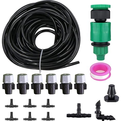 Système d'irrigation Jardin, 19 Pcs Kit d'irrigation Goutte, Kit d'irrigation Goutte à Goutte Automatique avec 5 Meter Tuyau, Kit arrosage Automatique pour Jardin pelouse Serre Plantes