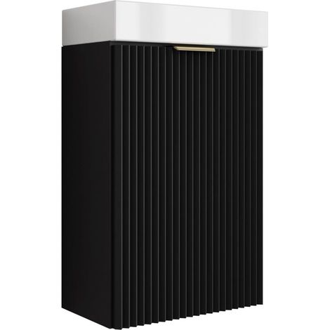 Mobile da bagno con frontale scanalato 40 cm con lavabo, nero, con maniglia dorata, 40,5 × 22,5 × 57 cm (1/5)