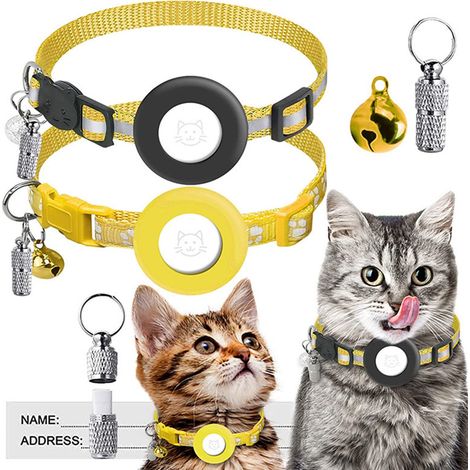 ZOLGINAH Collar reflectante para gatitos, 2 piezas Collar antiestrangulación para gatos con campana y hebilla de seguridad Collares ajustables para gatitos 20-30cm, Amarillo (1/5)
