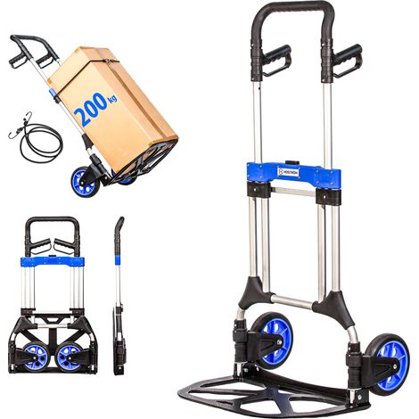 Diable pliant Aluminium pour Charge Lourde, Diable pliable Demenagement, Transport matériau, Grandes Roues, Charge Max. 200kg, Garantie 5 ans, Hostrom