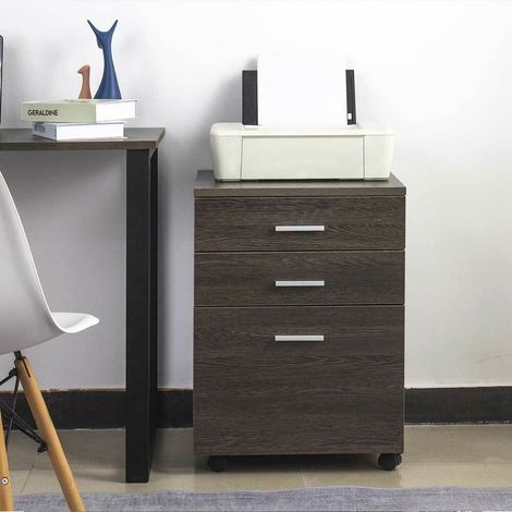 Cassettiera Scrivania Ufficio Legno MDF Mobiletto Stampante 3 Cassetti Moro (1/5)