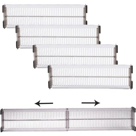 De 11 a 20 pulgadas, juego de 8 piezas (4 pares), 3,1 pulgadas de alto, negro transparente, divisores de cajones expandibles, organizador de cajones ajustable (1/5)