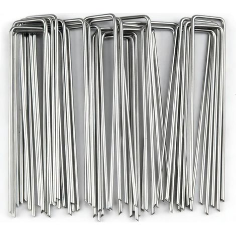 Lot de 30 piquets d'ancrage au sol, 100 mm, piquets de tente, piquets d'ancrage au sol, crampons galvanisés pour filet de protection contre les oiseaux, clôture, jardin, toile anti-mauvaises herbes (1/5)
