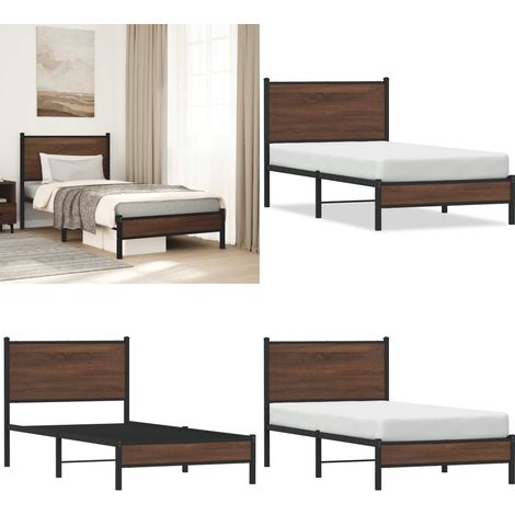 Cadre de lit en métal sans matelas chêne marron 80x200 cm - Cadre De Lit - Lit Double - Lit En Métal - Lit Moderne - Literie - Home & Living (1/5)